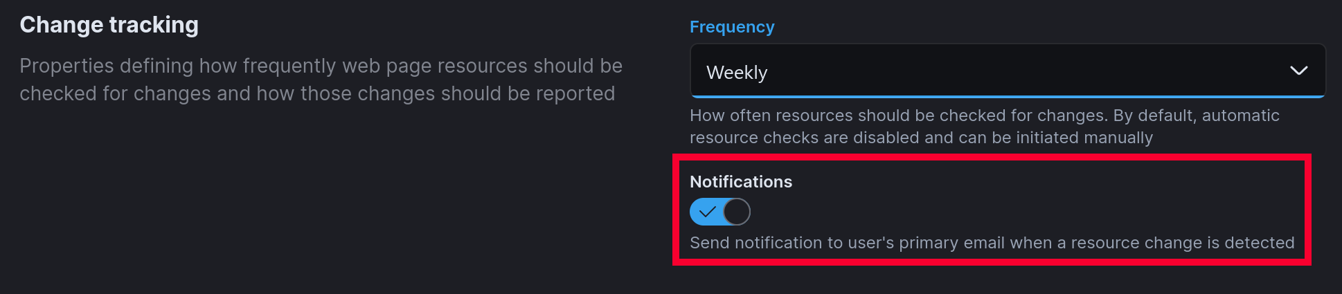 Email notifications for changed resources