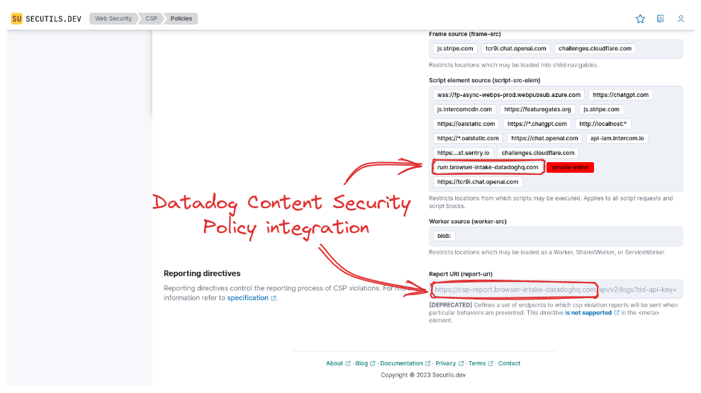 ChatGPT content security policy reporting