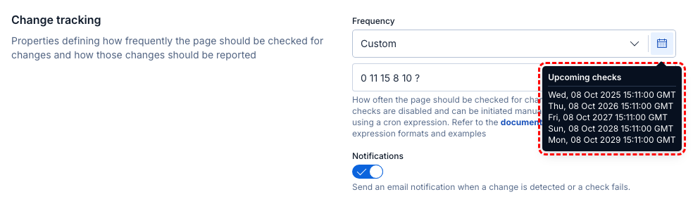 Secutils.dev UI - Custom schedule