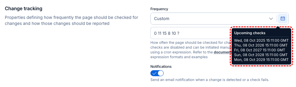 Secutils.dev UI - Custom schedule