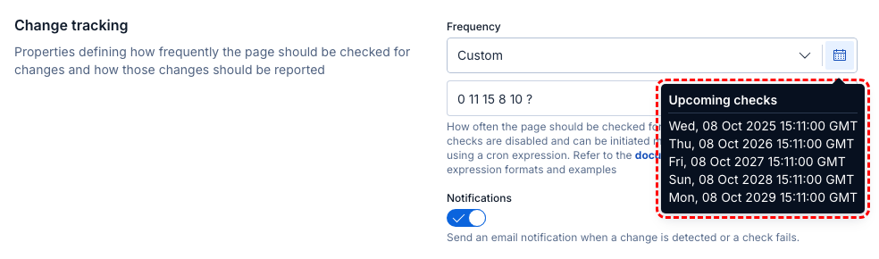 Secutils.dev UI - Custom schedule