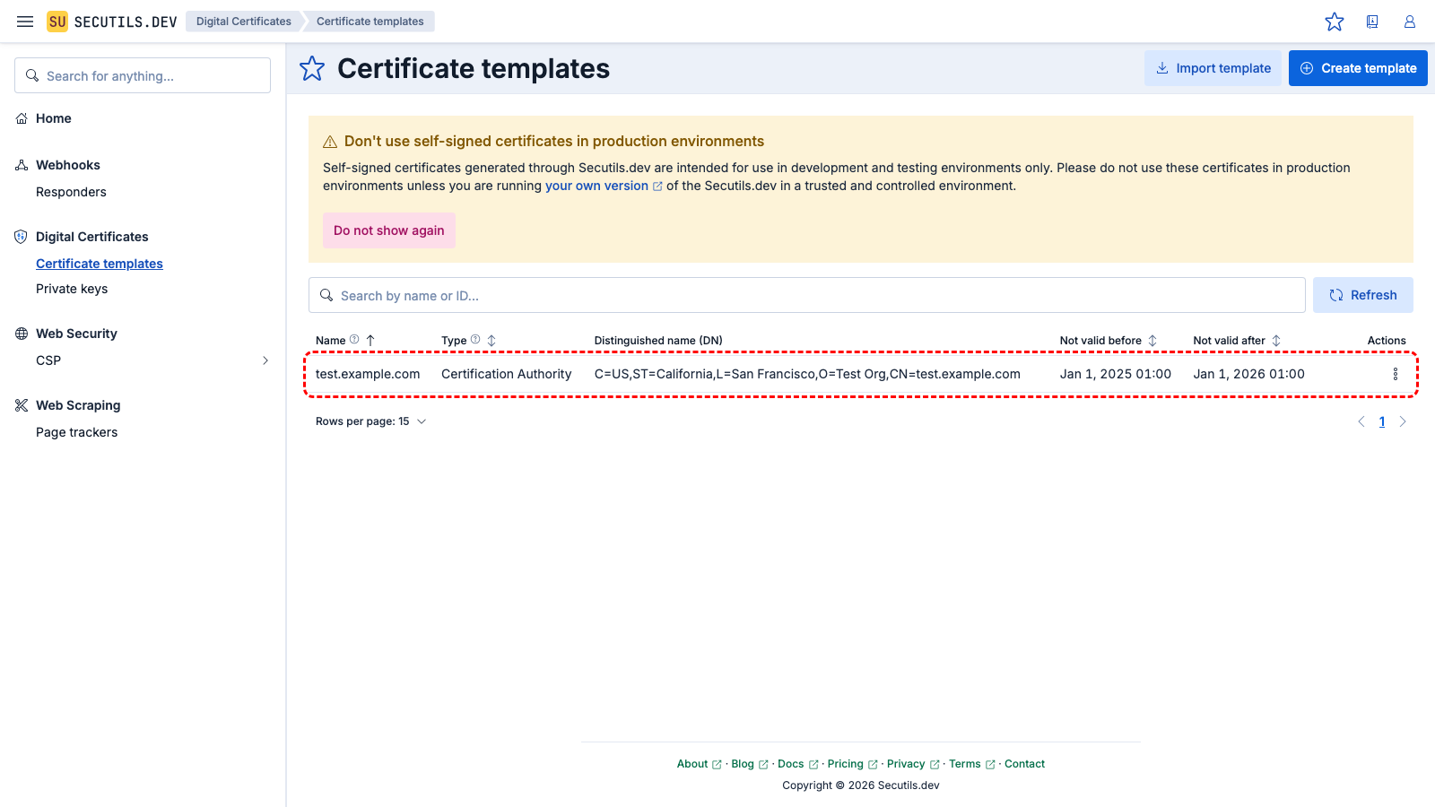 The imported templates appear in the grid.