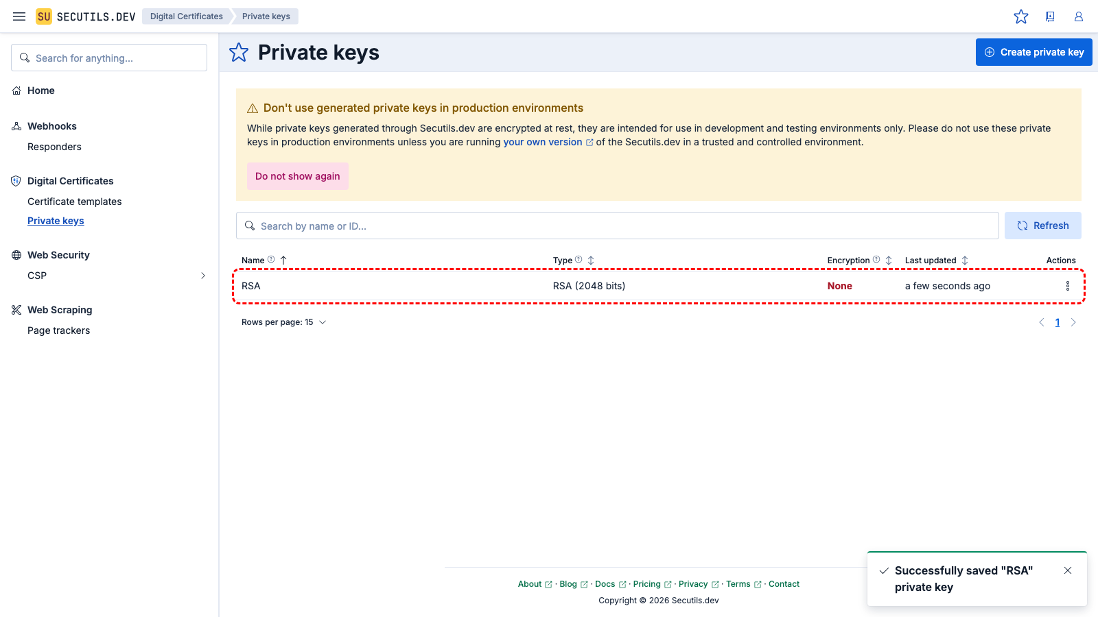 The RSA key appears in the grid.