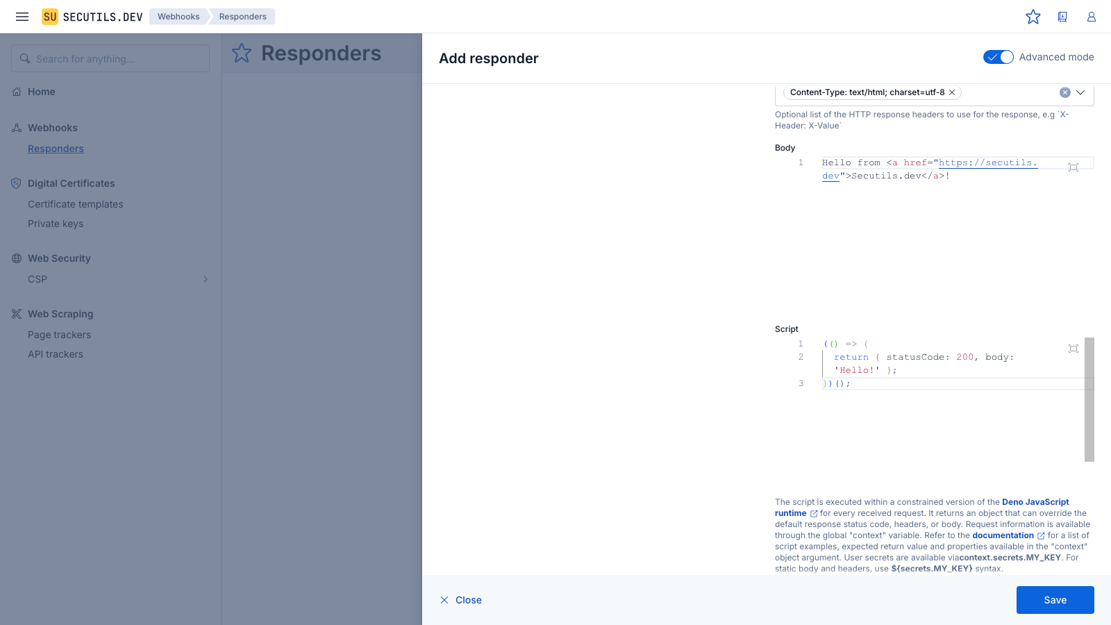 The selected script content is inserted into the editor, replacing any existing content.