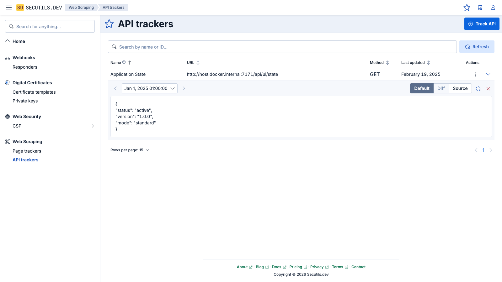 After a few seconds the tracker fetches the API response and displays the formatted JSON.