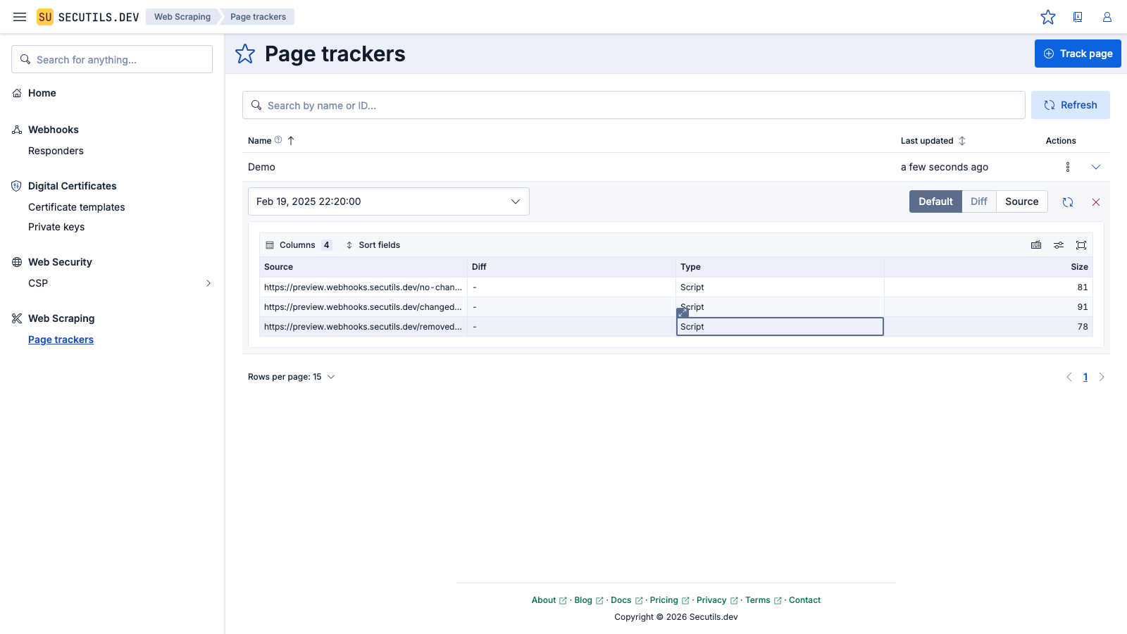 The initial resources appear in the grid - three scripts with no diff status yet.