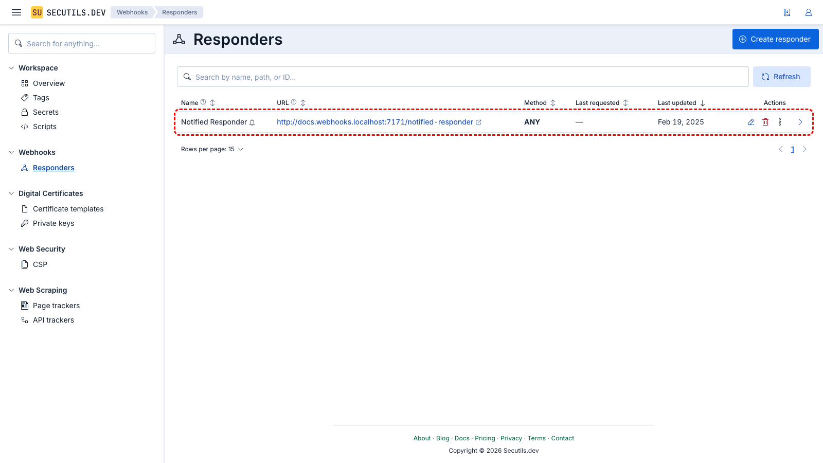 The responder row shows a bell icon when notifications are enabled.